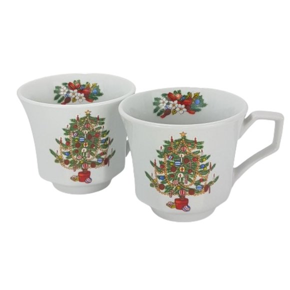TIENSHAN (Fairfield) Fine China Mugs Teacups Christmas Tree & Cake Lifter - Picture 15 of 16